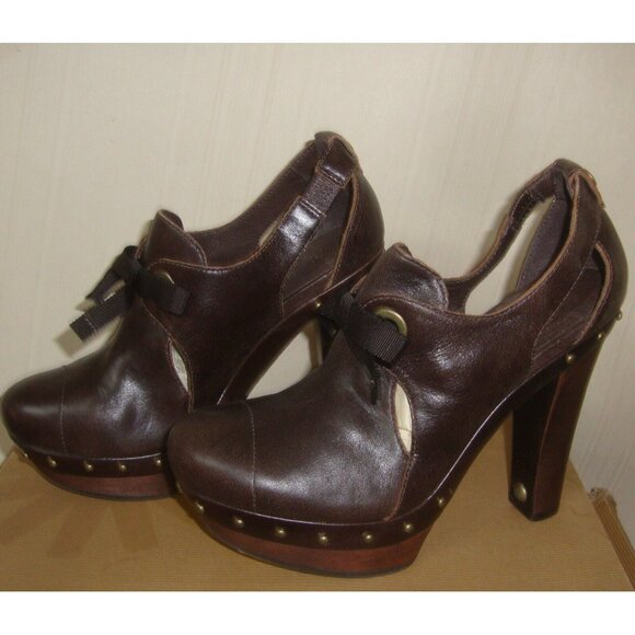 UGG Celestina Chocolate Brown Leather Stud Platform Heels Size US 7 NEW 1001311 - Picture 4 of 7